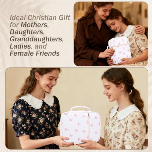 XKDOUS Bible Cover for Women Bible Bag Kit Church Book Holder Carrying Case - color: Red Bow