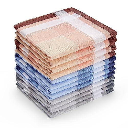 Ohuhu Handkerchiefs for Men, 12PCS 100% Cotton Classic Pocket Squares Set, Gift - color: Blue&grey&brown, size: 16'' x 16''