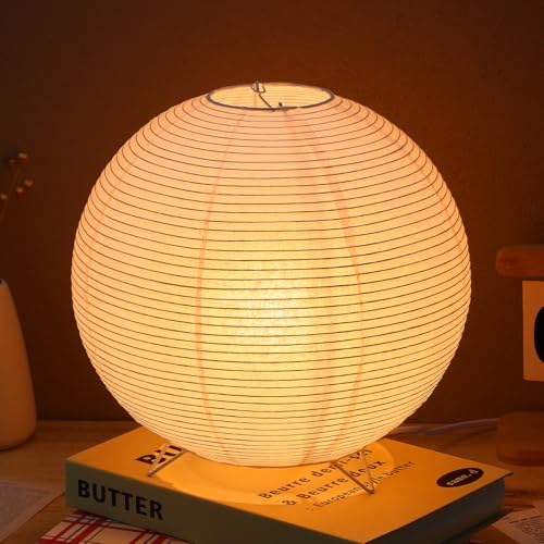 Lurrose Rice Paper Lamp Desk Floor Lantern Nightstand Bedside Smalll Lamps for Bedroom Living Room Office Classroom Dorm (Ball, 9.8"x9.8"Inch)