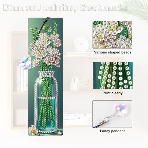 Tontut 3pcs Diamond Art Painting kit Bookmarks, vase Beautiful Universal DIY Bookmarks, Lightweight and Durable, Suitable for Reading Enthusiasts - color: vase