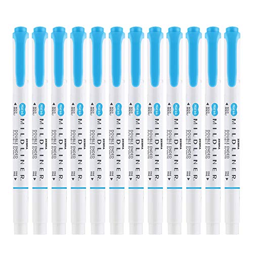Zebra Pen MILDLINER No Bleed Highlighter, Cyan Color, Dual Tip, 12-Pack - color: Cyan