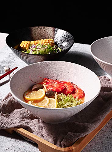 Kanwone Ceramic Japanese Ramen Bowl Set, Noodle Soup Bowls - 60 Ounce, with Matching Spoons and Chopsticks for Udon Soba Pho Asian Noodles, Set of 2, White - color: White, size: 9 Inch