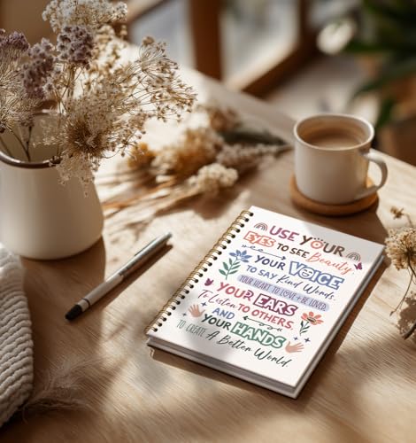 Spiral Notebook for Women-Inspirational Daily Journal For Women Men Friends Gifts On Birthday Christmas Mother's Day, To Create A Better World Gold Spiral Bound HardcoverNotebooks,5.8"x8.3" - color: White-better world