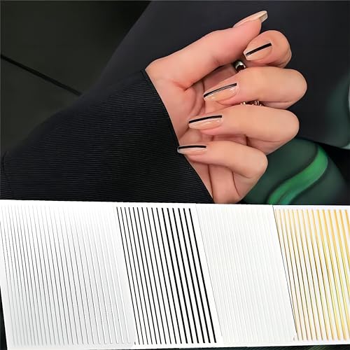 4 Colors ins Minimalist Style Nail Stickers,French Line Nail Art Sticker for Man Woman (4 Sheets)+Nail Sticker Specialized Tweezers - style: French Lines