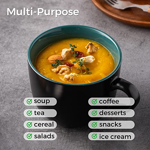 GBhome Ceramic Soup Mugs with Lid, 24 oz Soup Cups with Hanlde for Coffee,Cereal,Salad,Noodles,Tea,Soup Bowls Cups,Microwave &Dishwasher Safe, Set of 4, Green with Vented lid - color: Green