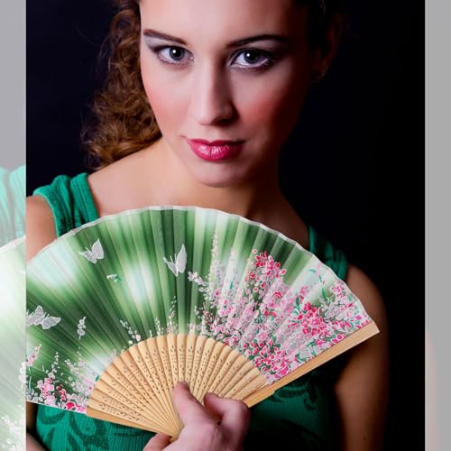 Zonon 4 Pack Hand Held Folding Fans for Women Silk,Vintage Butterfly - style: Vintage Butterfly