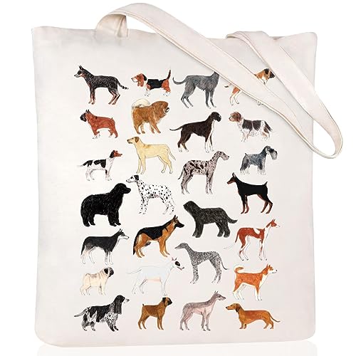 Canvas Aesthetic Tote Bag for Women with Inner Pocket Totes Shoulder Book Bag Shopping Reusable Grocery Bags - color: Dog Tote Bag