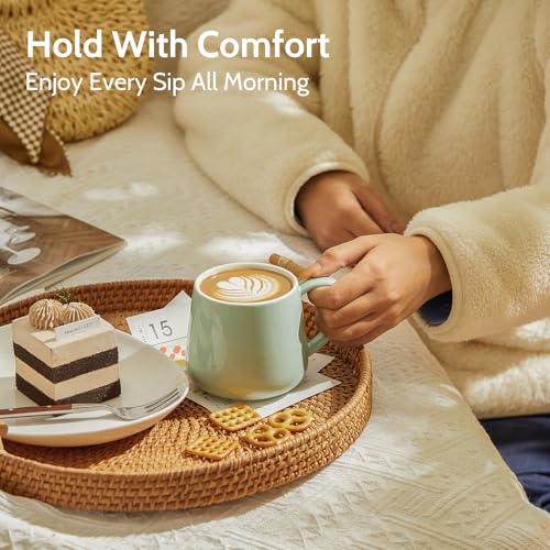Sweese Porcelain Coffee Mugs Set of 6, 12 Ounce Coffee Cups with Handle for Coffee, Tea, Cocoa, Blue Assorted Colors Coffee Mugs with Modern Design for Great Gift Option, Microwave Safe