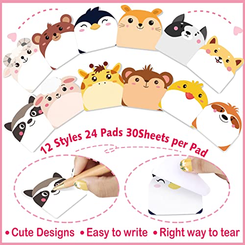 Yinder 24 Pad Cute Animal Sticky Notes Kawaii Animal Sticky Note Pad Bulk - color: Multicolor, size: Multi Animals
