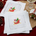 100% Linen Cocktail Napkins with Eembroidery Christmas Sleigh 6 Pack Cloth Coaster for Xmas Parties Kitchen Coffee Bar Gift Ladder Hemstitch Snowy Sleighride Square Fabric Napkins (6"x6") - color: Sleigh