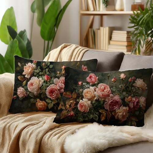 Vintage Floral Rectangle Pillow Throw Cover 20x12 Decor, Shabby Chic Rustic Cottagecore Decorative Throw Pillow Covers Double-Sided Set of 2 - color: A-rose-5, size: 20" x 12" (Pack of 1)