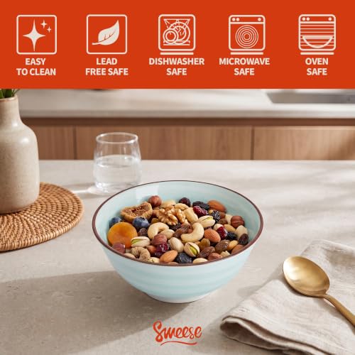 Sweese 10 oz Small Ceramic Bowls Set of 6, 4.8 Inch Blue Series Serving Bowls for Yogurt, Fruit, Dessert, Snacks and Small Portions, Stackable Porcelain Bowls for Everyday Use - color: New Blue, size: 10oz (Medium)