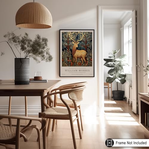 Poster Master William Morris Poster - Reindeer in the Forest Print - Deer Art - Botanical Art - Exhibition Artwork - Animal Piece - Floral Illustration - Aesthetic Bedroom or Office Decor - 8x10 UNFRAMED Wall Print - color: Style-01, size: 8"L x 10"W