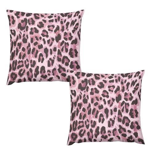 Pink Black Leopard Print Throw Pillow Covers Home Decor Cute Cheetah Print Decorative Pillowcase Cushion Cover for Bed Sofa Couch 16x16in - color: Black-pink, size: 16" x 16" (Pack of 2)