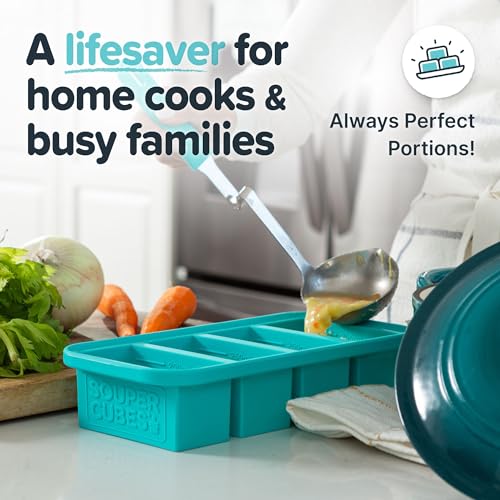 Souper Cubes 1 Cup Silicone Freezer Molds - Soup Cubes Perfect for Freezing Broth, Rice, Leftovers and More - Silicone Freezer Trays with Lids for Meal Prep - Aqua - 4-Pack - color: Aqua, size: 4-Pack
