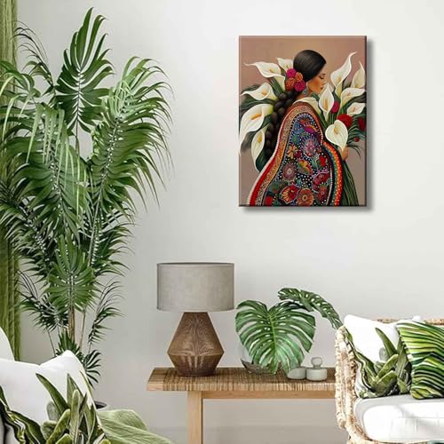 Calla Lily Canvas Wall Art Mexican Vintage Flower Decor painting Pictures Girls White Floral Plant Posters Prints for living room Bathroom Bedroom Office Hallway Home Decoration - color: Flower, size: 16"L x 12"W