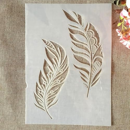 TIAMECH A4 Reusable Two Feathers Stencil for Painting - style: Two Feathers