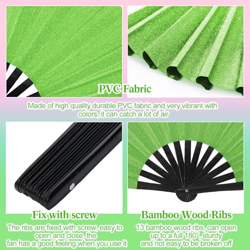 Maitys 2 Packs Large Folding Hand Fans, 13'', Glitter Green and Pink - color: Glitter Green and Pink