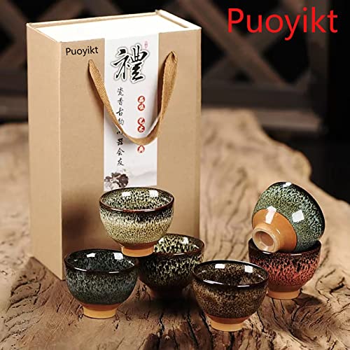 6pc Ceramic Kung Fu Tea Set, Japanese Tea Cup, Sake Cup, 2.1oz Capacity, 6 Colors - color: 6 colors
