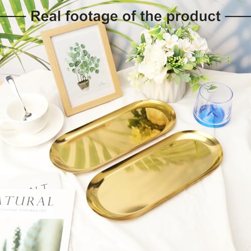 8 Pack 12 Inch Oval Stainless Steel Decorative Tray, Stainless Steel Tea Fruit Tray, 12 inch Gold Oval Trays for Bathroom Vanity, Jewelry, Perfume & Key Organizer (Gold) - size: 8 Pack 12 Inch