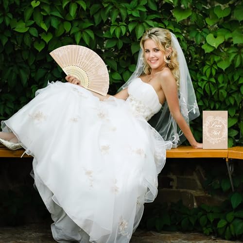 Aneco 30 Sets White Lace Wedding Folding Fans, Bamboo Handheld Folding Fans with Organza Bags Table Sign, Thank You Vintage Silk Handheld Fan for Bridal Shower Wedding Party Decorations - color: White Lace