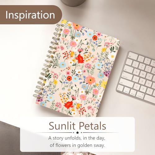Cute Spiral Notebook Journal A5 6x9 Note Book with Pocket, Yellow - color: Yellow Floral