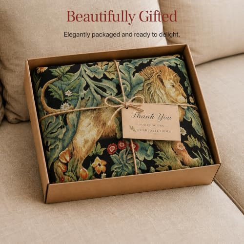 William Morris Lion Tapestry Throw Pillow Cover 18 x 18 in With Zipper - color: Black Lion