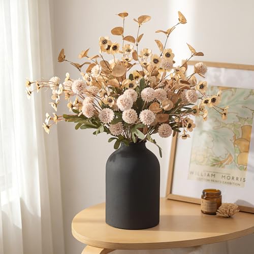 BLOSMON Beige Faux Flowers in Vase for Dining Table Centerpiece Decor - color: Beige Wax + Kiku