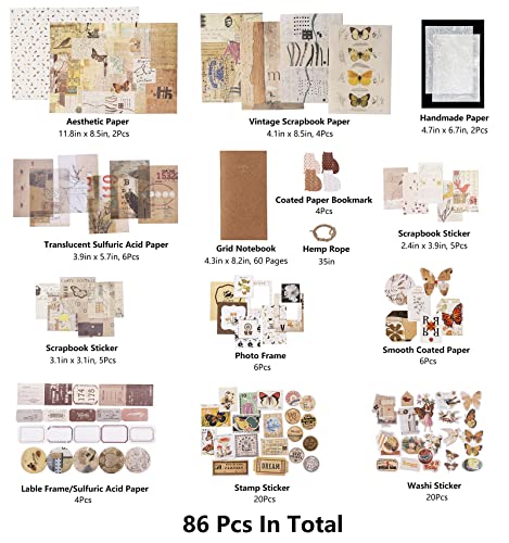 YagCu Aesthetic Journaling Supplies Kit, Bullet Journals Set Junk Journal, Vintage Scrapbooking Stationary, Arts Craft Scrapbook kit, Large Collection for Women Adults Beginners - color: Brown