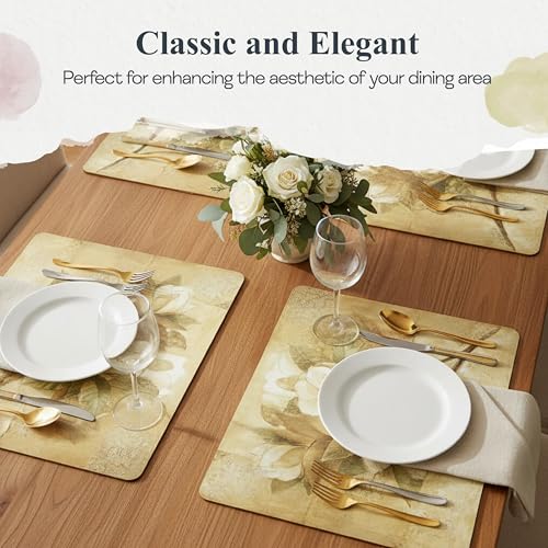 Pimpernel Sugar Magnolia Collection Placemat Set – (15.7" x 11.7") Cork-Backed Table Mats with Lacquer Finish, Heat & Stain Resistant, Decorative Dining Mats & Surface Protectors for Kitchen & Home - size: 15.7" x 11.7" Rectangular, style: Sugar Magnolia