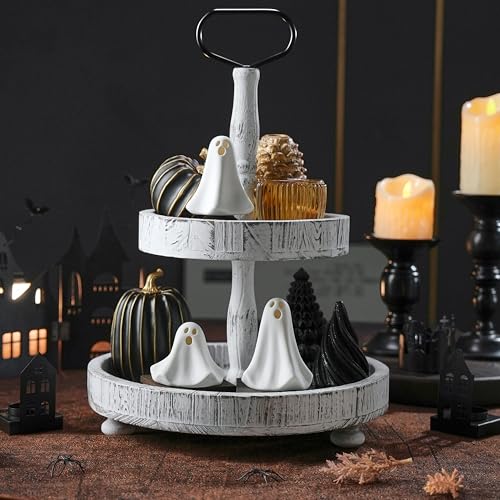 AOMOONOA Ceramic Ghost Decor, 3Pcs Light Up Ghosts for Halloween Decor - color: Haunted White