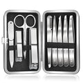 MORGLES Tweezers Set for Men 9 Pcs Nail Clipper Kit with Case for Grooming - color: C-silver