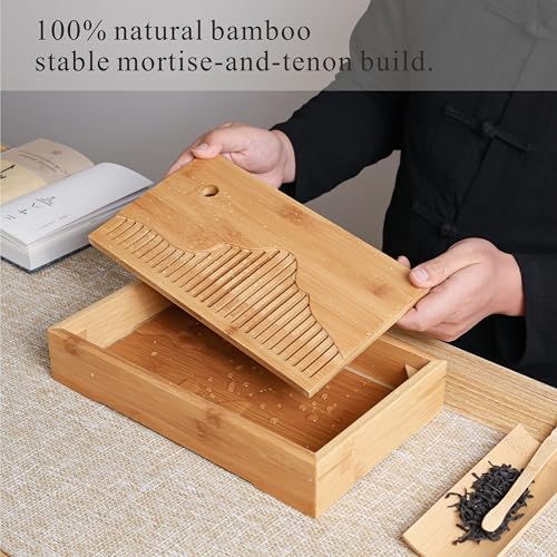 Bamboo Tea Tray & Table Set - Chinese Gongfu Tea Serving Tray with Tea Brush, Compact & Portable (11.8 Inch) - color: primary colours