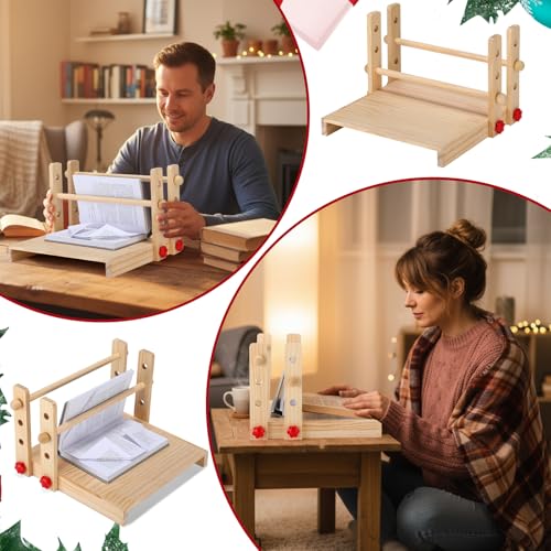 Novabright Book Folding Tools for Christmas Favor Wooden Book Decorative Folding Stand 12" x 12" Multipurpose Portable Adjustable Fold Stand for Xmas Gift, Books not included - style: Common