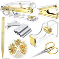 Gold Office Supplies Set Desk Accessory Kit, Acrylic Stapler Set - color: Gold