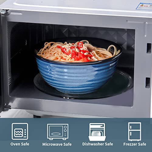 HASENSE Serving Bowls, 60 Ounces Ceramic Salad Pasta Soup Bowls, 8.5 inch Large Bowls for Kitchen Ramen Pho Fruit Cereal Popcorn, Microwave and Dishwasher Safe, Set of 2, Blue - color: Blue, size: 65 Ounce