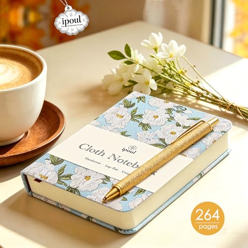 Pocket Notebook, A6, 4x6, Small Embroidered Journal, Cute Notebook, Lay Flat, Hardcover, Lined Notebook & Sketchbook, Personal Writing Journal for Women, Blue Journal, White Gardenia Flower - color: A6-Cute Gardenia
