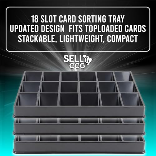(3 Pack 18-Slot Toploder Trading Card Sorting Tray - Improved Design Compatible with Top Loaders, One Touch & Sleeved Cards