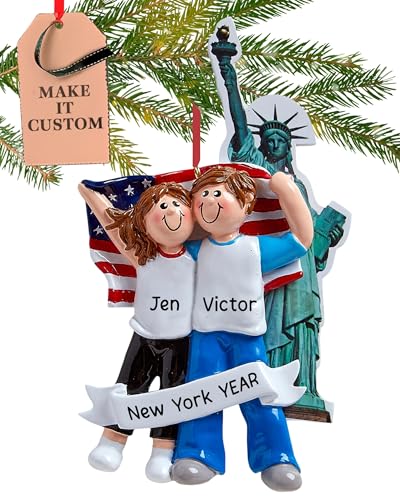 Personalized New York Ornament 2026 for Honeymooners, NYC Vacation Souvenir - color: White New York