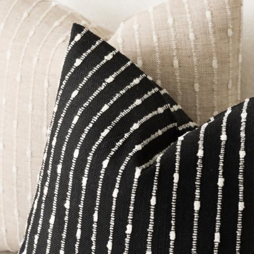 Foindtower Boho Striped Boucle Lumbar Throw Pillow Covers 12x20 Inch Black - color: Black, size: 20" x 12" (Pack of 2)