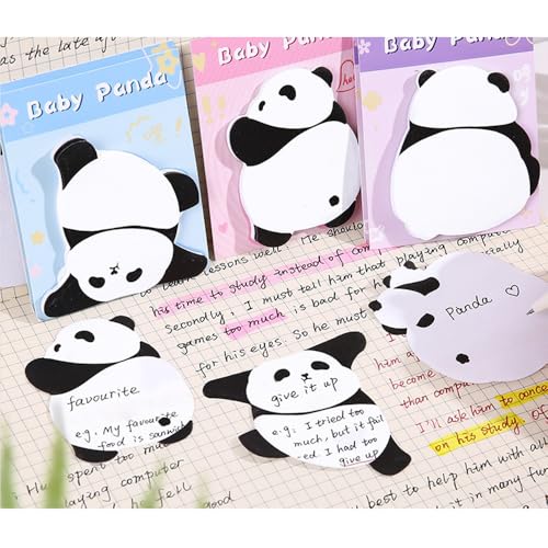 Cute Panda Shape Sticky Notes Set 240 Sheets 8 Pads Self Adhesive Removable Fun Sticky Note for Kids and Women