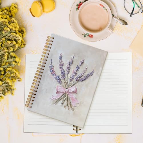 MOFUYU Pink Bow Floral Notebook for Women Girls,Floral Coquette Spiral Notebook - color: Vintage(pink)