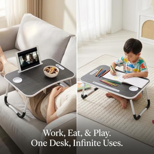 BUYIFY 23" Foldable Lap Desk for Laptop Writing w/Cup Holder Black - color: Black-gold