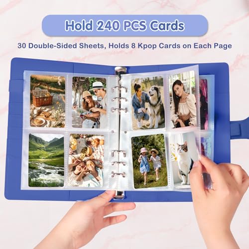 A5 Kpop Photocard Binder, PU Leather 6-Ring Album with Magnetic Closure, Includes 30 Pack 4-Pocket Pages for 240 Cards, Card Holder for Trading and Collectible Cards (Deep Blue) - color: Deep Blue