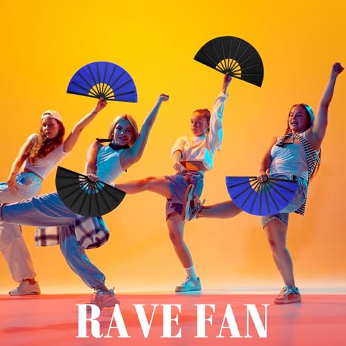 Maitys 2 Pack Foldable Fans for Rave Dancing,Dark Color,Simple Pattern - color: Dark Color, style: Simple Pattern