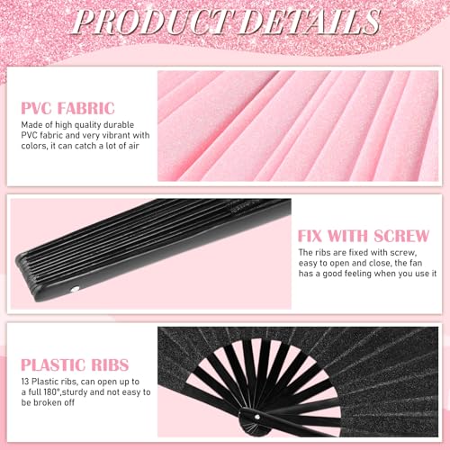 Maitys 2 Packs Large Folding Hand Fans, 13'', Glitter Black and Pink - color: Glitter Black and Pink
