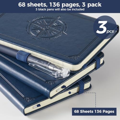 (3 Pack) Small Pocket Journal Notebook with Pen, 3.7" x 5.7", A6 Mini Size, for Women Men Work Writing Work Note Taking, Hardcover, School Office Supplies - color: 3 Blue Tree, size: A6