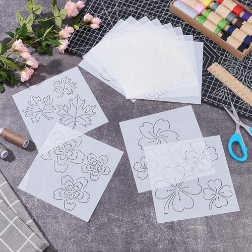 FREEBLOSS 12Pcs Plastic Sashiko Stencil Kit Flower Sashiko Pattern Template Embroidery Pattern for Hand Quilting Sashiko Patterns Templates Embroidery Stencils 14x14cm - style: Cherry Blossom