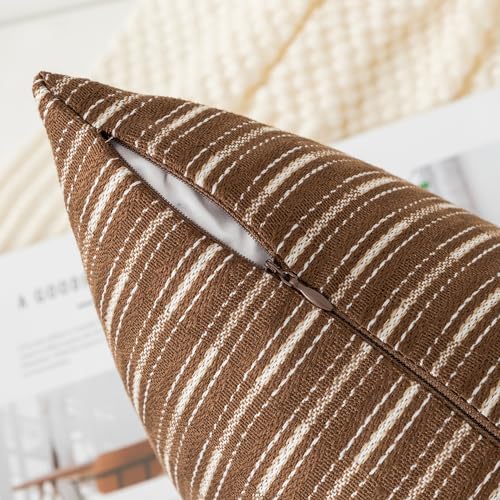 Kevin Textile Pillow Covers, Square Throw Pillow Covers Set of 2, Boho Woven Texture Linen Decorative Burlap Pillow Cases for Couch Bedroom Living Room, 18x18 inch, Brown - color: A-brown, size: 18" x 18" (Pack of 2)