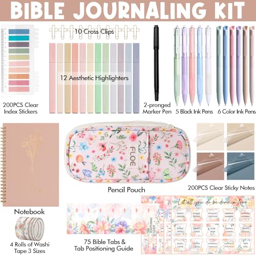 Bible Study Supplies Journaling Annotation Kit, Christian Gifts for Women - color: Pink Flower